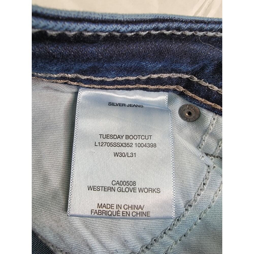 Silver Jeans Low Rise Tuesday Boot Cut SZ 30 Stretch Western Rodeo Dark Wash - Picture 6 of 10